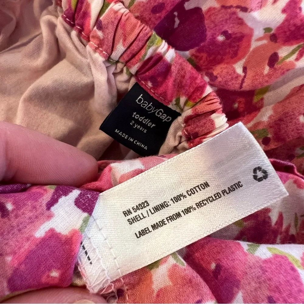 Baby Gap Girls 2T Pink Floral Dress Cotton Ruffle Spaghetti Strap Sundress